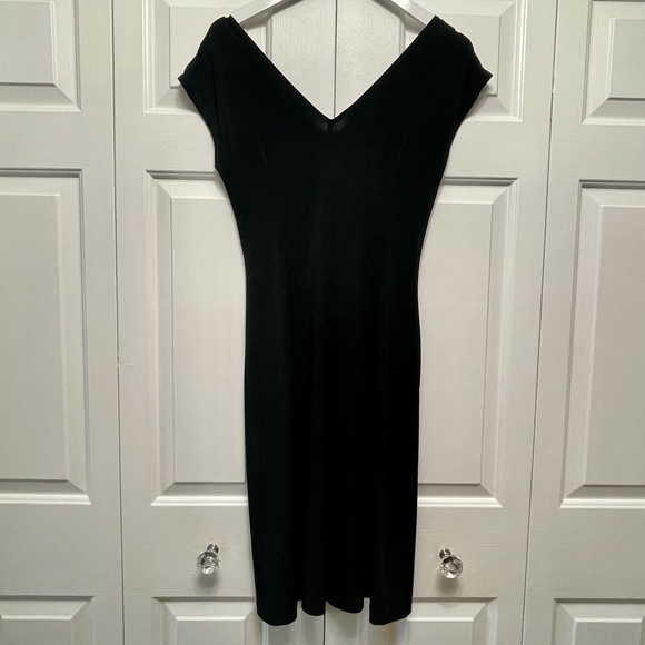 London Times Black Front Twist Knot V-Neck Midi Short Cap Sleeve Sheath Dress - Picture 6 of 9